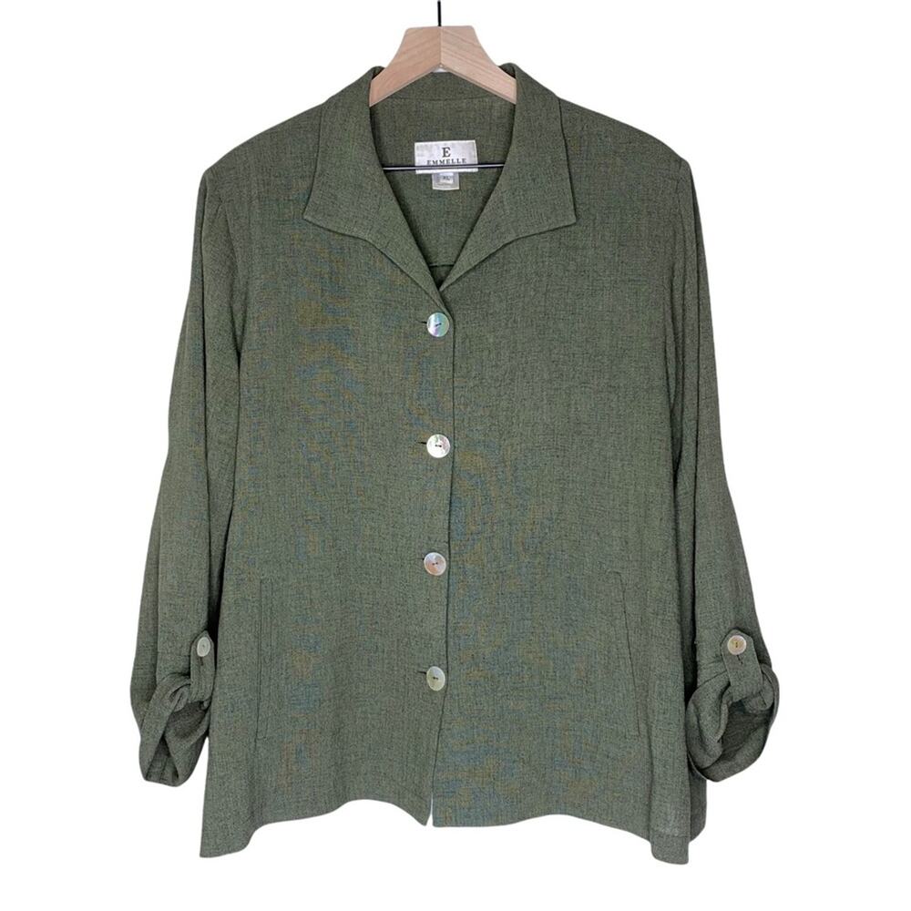 Emmelle Green Knit Shell Button Blouse with Pockets size XL